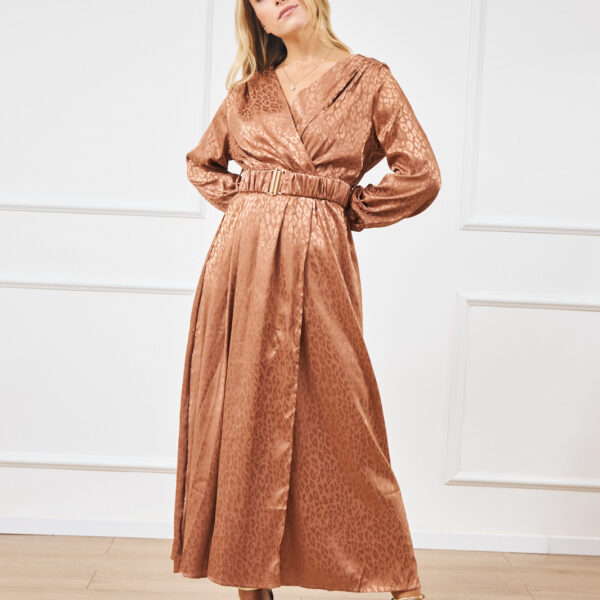 שמלה מקסי הדפס מנומר סיון  | קאמל