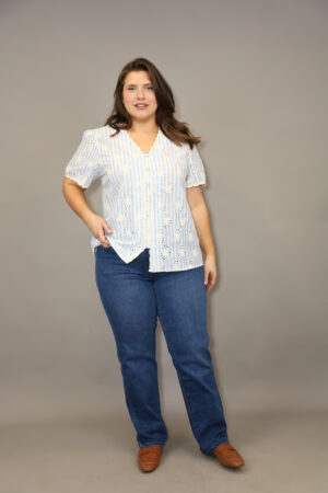 חולצה רקמה ופסים Eden | כחול