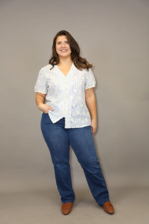 חולצה רקמה ופסים Eden | כחול
