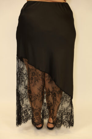 חצאית סאטן תחרה Lina | שחור