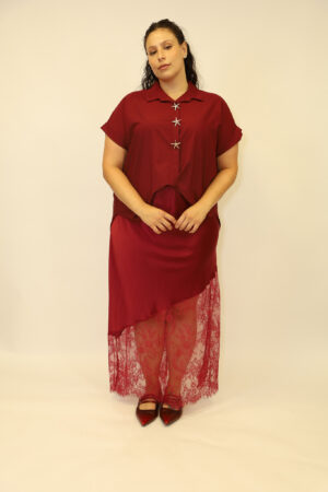 חצאית סאטן תחרה Lina | בורדו – IV-AC3278-BORDO