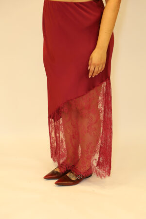 חצאית סאטן תחרה Lina | בורדו