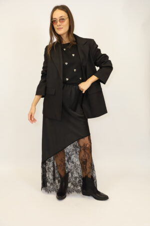 חצאית סאטן תחרה Lina | שחור – IV-PR3278-BLACK