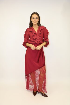 חצאית סאטן תחרה Lina | בורדו – IV-PR3278-BORDO