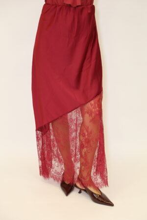 חצאית סאטן תחרה Lina | בורדו