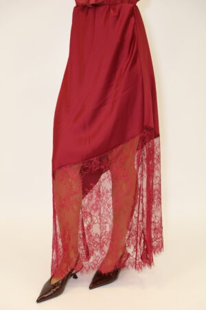 חצאית סאטן תחרה Lina | בורדו