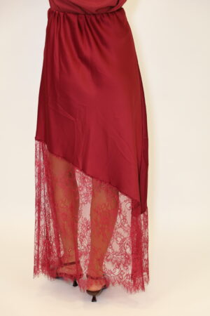 חצאית סאטן תחרה Lina | בורדו