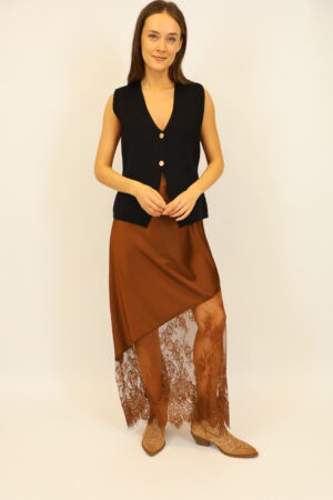 חצאית סאטן תחרה Lina | שוקו – IV-PR3278-CHOCO