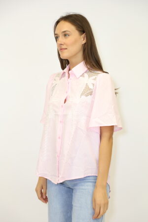 חולצת תחרה פסים Alice | ורוד לבן