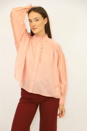 חולצת פסים תחרה Marie | ורוד