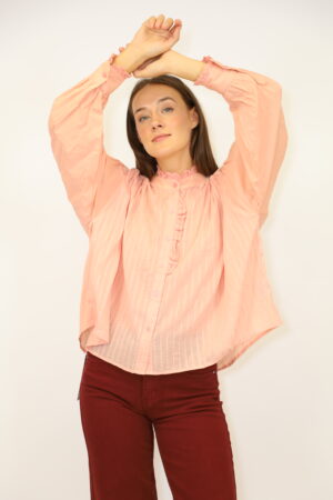 חולצת פסים תחרה Marie | ורוד