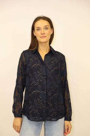 חולצה עם רקמות Ella | כחול – ML-008-1808-BLUE