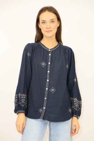 חולצה מבד כותנה אוורירי Maya | נייבי