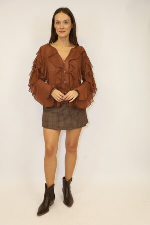 חצאית שורט בהדפס משובץ Victoria | קפה – ML-M61-2118-CAFE