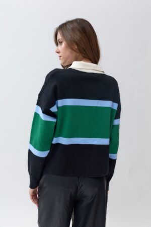 חולצת פולו סרוגה Emy | שחור ירוק