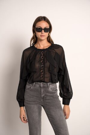 חולצה אלגנטית  מבד קליל  Adèle | שחור – SJ-M7238-2-BLACK