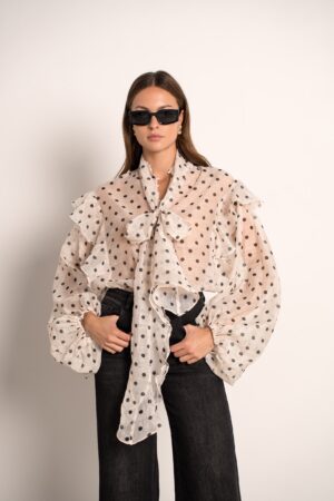 חולצת אורגנזה שקופה Diane | לבן – SJ-M7286DP-1-WHITE