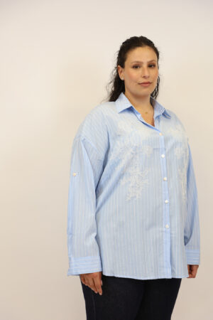 חולצה פסים עם רקמה Élisabeth | כחול בהיר