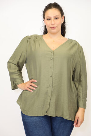 חולצה עם צווארון וי Viki | חאקי