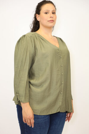 חולצה עם צווארון וי Viki | חאקי