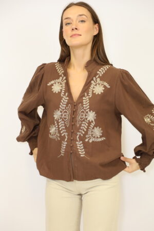 חולצת תחרה Maggie | קפה זהב