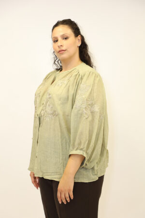 חולצת תחרה Charlotte | חאקי גולד