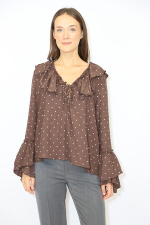 חולצת הדפס נקודות Dana | קפה – JSM-CH3372-COFFEE