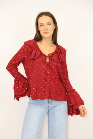 חולצת הדפס נקודות Dana | יין – JSM-CH3372-WINE