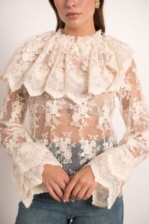 חולצה עם תחרה Rita | לבן