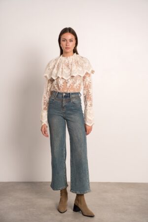 חולצה עם תחרה Rita | לבן