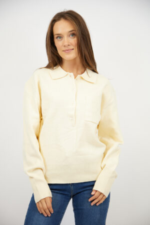 סריג עם כפתורים וצווארון פולו Adèle | בז – INAP-AR846-BEIGE