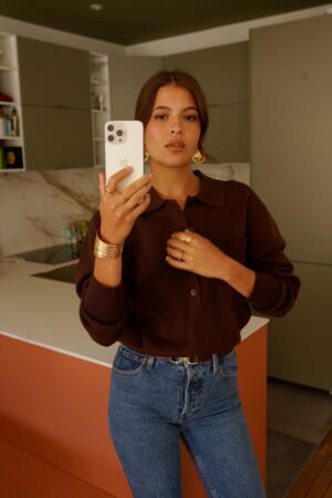 סריג עם כפתורים וצווארון פולו Adèle | חום