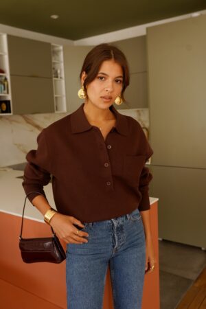 סריג עם כפתורים וצווארון פולו Adèle | חום