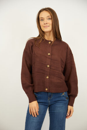 סריג עם כפתורים Lou | חום – INAP-AR847-BROWN