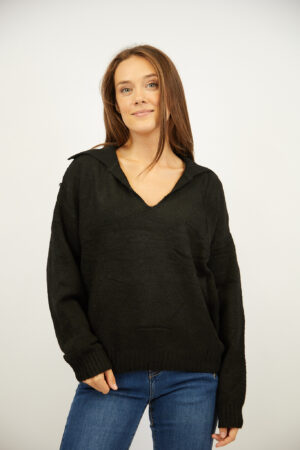 סריג עם צווארון פולו Iris | שחור – INAP-AR870-BLACK