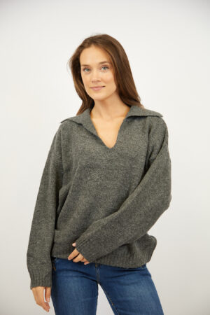 סריג עם צווארון פולו Iris | אפור – INAP-AR870-GREY