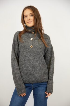 סריג צווארון פולו Nina | אפור – INAP-AR932-GREY