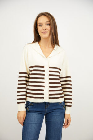 קרדיגן פסים צווארון וי סגנון ימי Lola | בז חום – INAP-AR968-BEIBRO