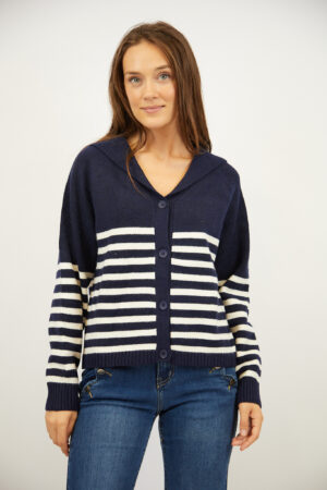 קרדיגן פסים צווארון וי סגנון ימי Lola | בז נייבי – INAP-AR968-BEINAV