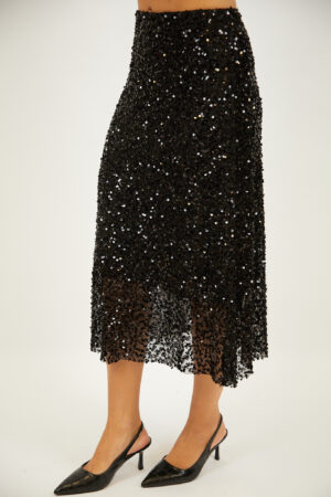 חצאית בעיטור פאייטים Victoria | שחור