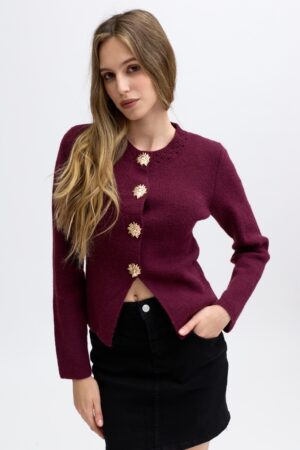 סריג עם כפתורים Muriel | יין – JSM-JP8181-WINE