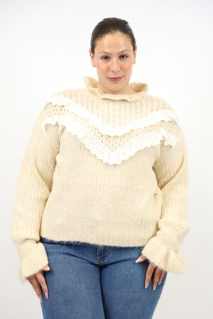 סריג עם שורות תחרה Julie | בז – ML-251099-5-BEIGE