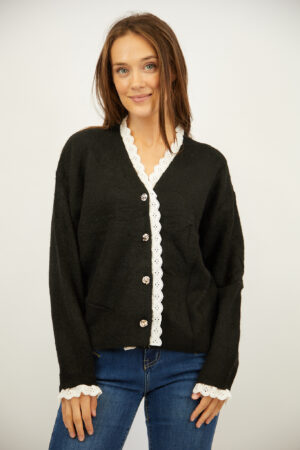 קרדיגן עם תחרה Paula  | שחור – ML-602969-BLACK