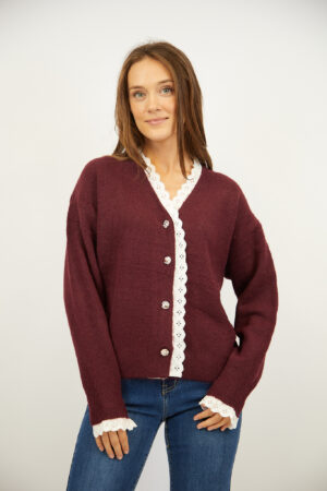 קרדיגן עם תחרה Paula  | בורדו – ML-602969-BORDO