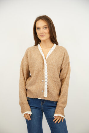 קרדיגן עם תחרה Paula  | קאמל – ML-602969-CAMEL