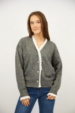 קרדיגן עם תחרה Paula  | אפור – ML-602969-GREY