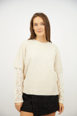 סוודר אלגנטי עם תחרה Ophélie | בז – ML-F73013-BEIGE