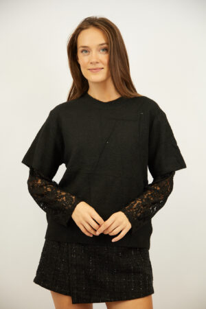 סוודר אלגנטי עם תחרה Ophélie | שחור – ML-F73013-BLACK