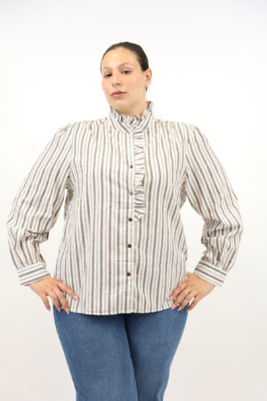 חולצה אלגנטית עם פסים Bonnie | קפה – ML-M905-5-2237-CAFE