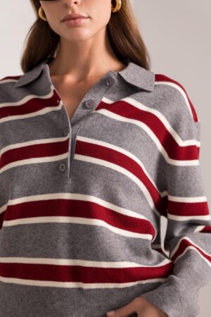 סריג פולו עם פסים Édith | בורדו